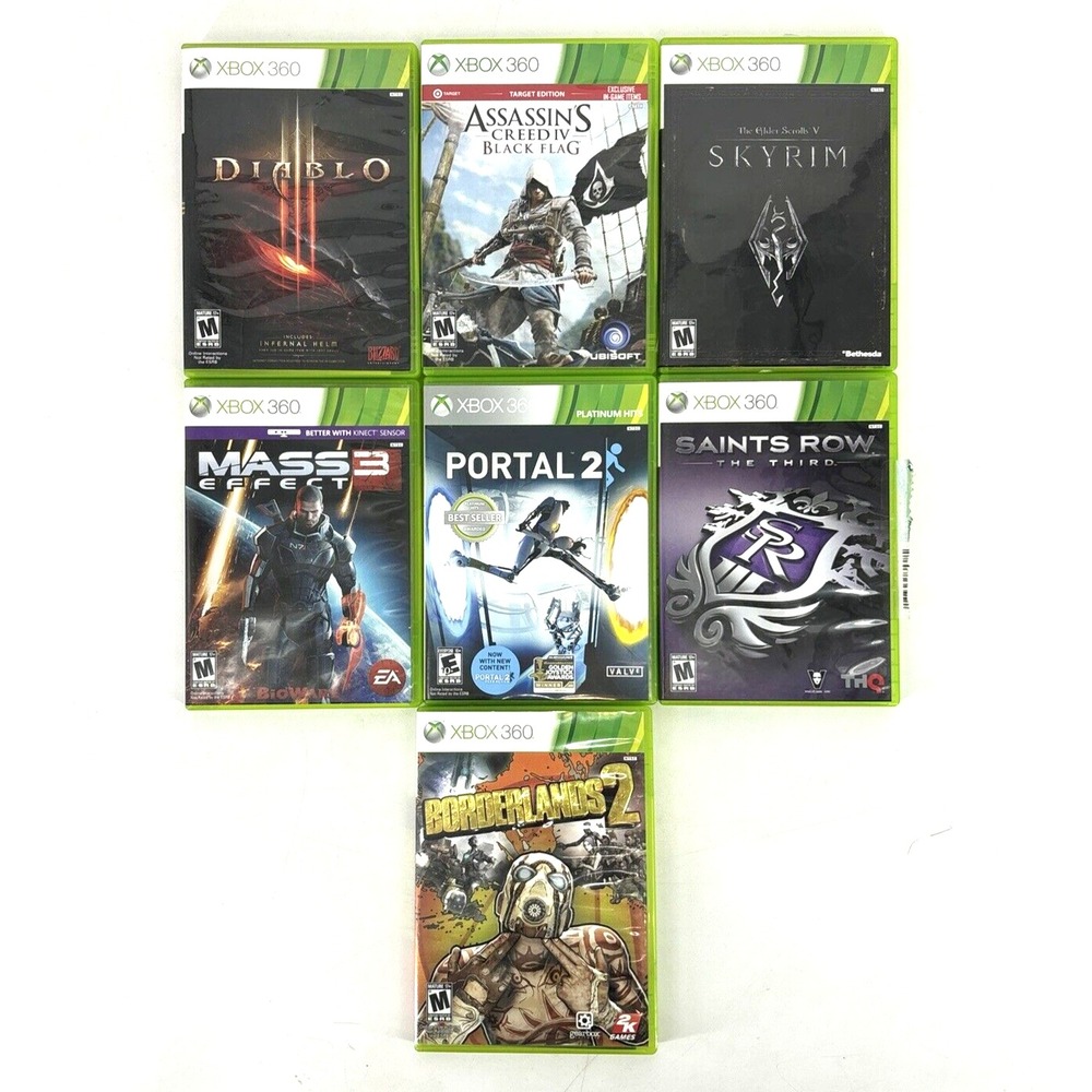 XBOX 360 Adventure Game Lot Diablo, Skyrim, Assassin's Creed IV, Borderlands 2